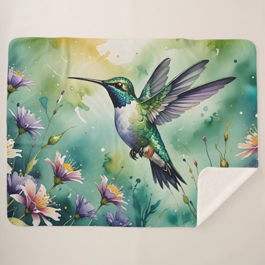 floral hummingbird blanket シェルパブランケット (正面(横))