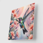 floral hummingbird clock スクエア壁時計 (傾斜)