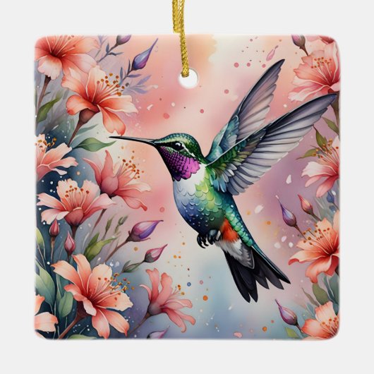 floral hummingbird ornament セラミックオーナメント (正面)