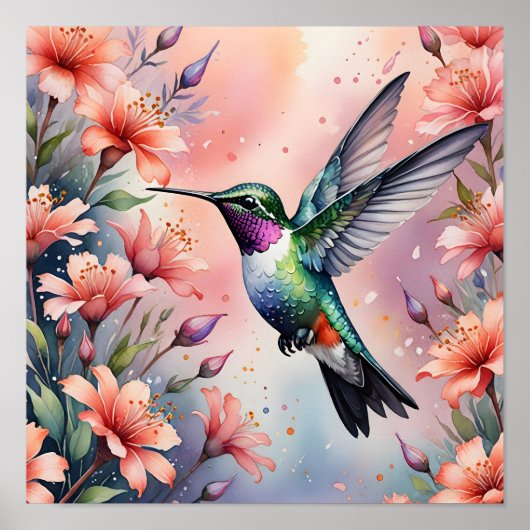 floral hummingbird poster ポスター (正面)