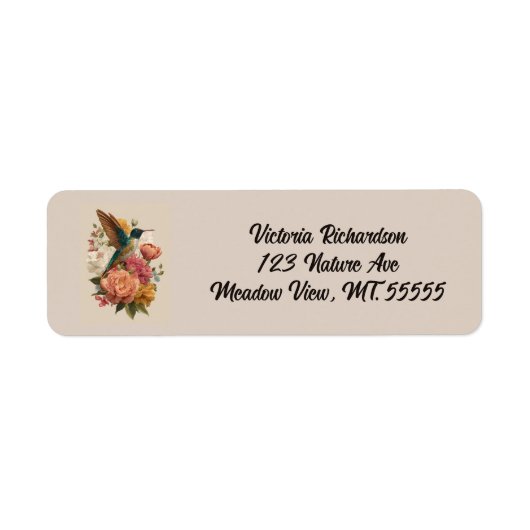 Floral Hummingbird Return Address Label ラベル (正面)