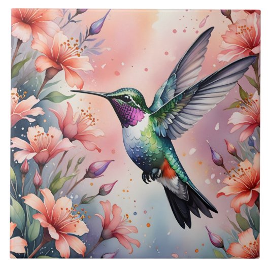 floral hummingbird tile タイル (正面)