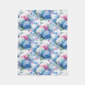 Floral Hydrangea Fleece Blanket Blue & Pink  フリースブランケット (正面)