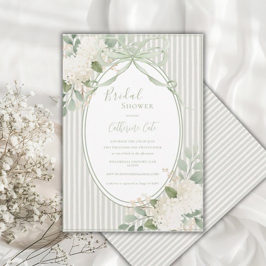 Floral Hydrangeas Sage Green Whimsical Bridal  招待状