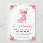 Floral Ice Skate Pink Merry Christmas シーズンカード (正面)