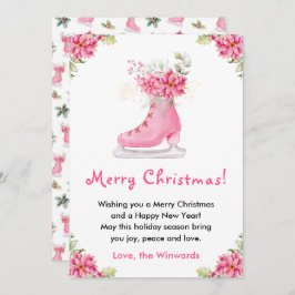 Floral Ice Skate Pink Merry Christmas シーズンカード