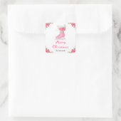Floral Ice Skate Pink Merry Christmas スクエアシール (バッグ)