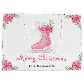 Floral Ice Skate Pink Merry Christmas ラージペーパーバッグ (裏面)