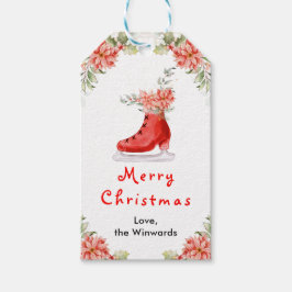 Floral Ice Skate Red Merry Christmas ギフトタグ