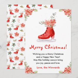 Floral Ice Skate Red Merry Christmas シーズンカード