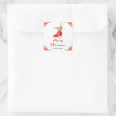 Floral Ice Skate Red Merry Christmas スクエアシール (バッグ)