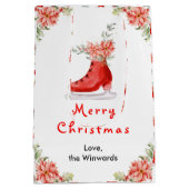 Floral Ice Skate Red Merry Christmas ミディアムペーパーバッグ (裏面)