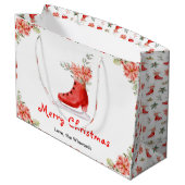 Floral Ice Skate Red Merry Christmas ラージペーパーバッグ (裏面アングル)