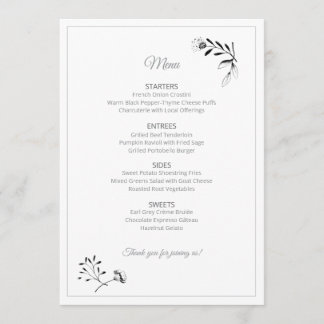 Floral Illustration Menu Card メニュー
