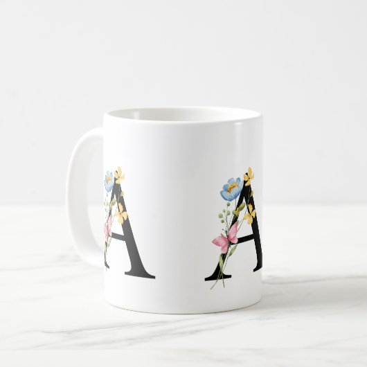 Floral Initial Monogram A Mug コーヒーマグカップ (正面左)