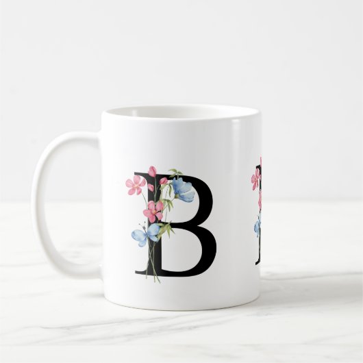 Floral Initial Monogram B Mug コーヒーマグカップ (左)