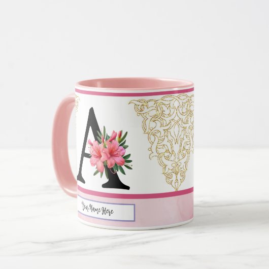 Floral Initial Mug – Letter A Monogram | Personali マグカップ (正面左)