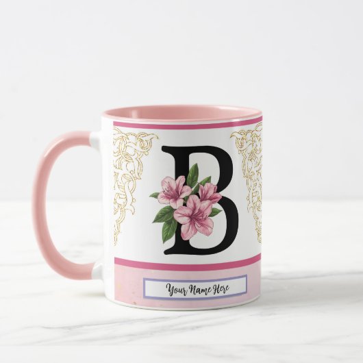 Floral Initial Mug – Letter B Monogram | Personali マグカップ (左)