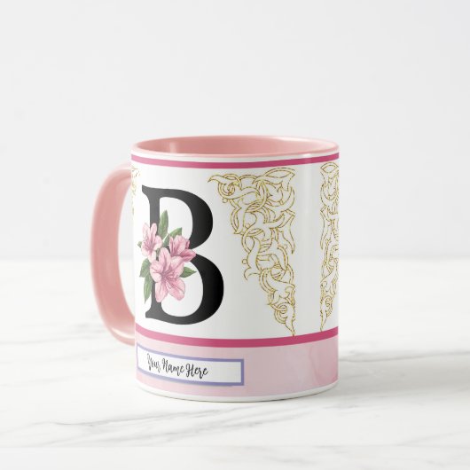 Floral Initial Mug – Letter B Monogram | Personali マグカップ (正面左)