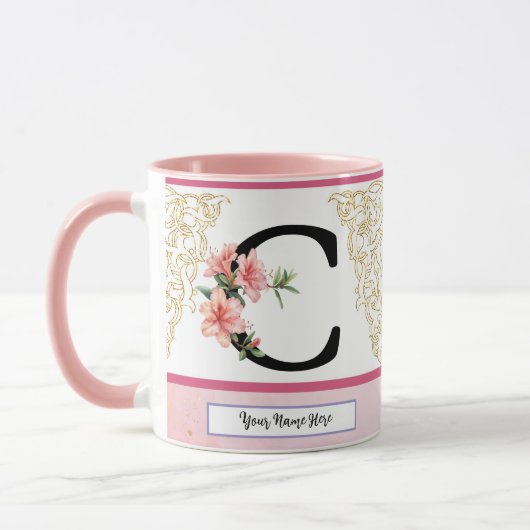 Floral Initial Mug – Letter C Monogram | Personali マグカップ (左)