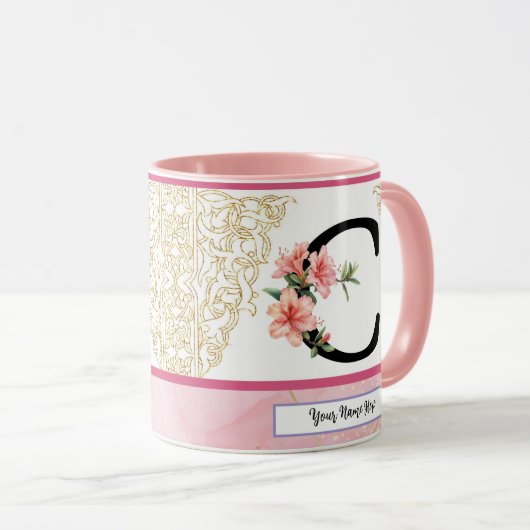 Floral Initial Mug – Letter C Monogram | Personali マグカップ (正面右)