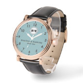  Floral initials couple names blue romantic design 腕時計 (傾斜)