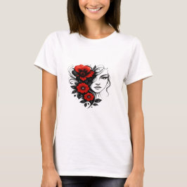 Floral Ink Beauty – Red & Black Tattoo Art Tシャツ