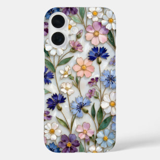 Floral iPhone Case Blue White Pastel Wildflowers 16ケース