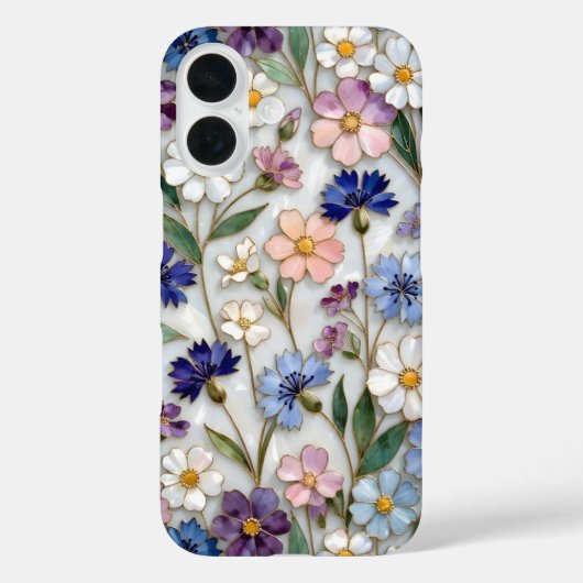 Floral iPhone Case Blue White Pastel Wildflowers Case-Mate iPhoneケース (裏面)
