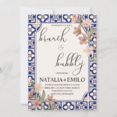 Floral Italy Tiles Bridal Shower Brunch 招待状 (正面)
