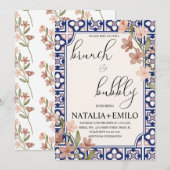 Floral Italy Tiles Bridal Shower Brunch 招待状 (正面/裏面)
