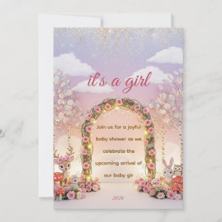 Floral "It's a Girl" Baby Shower Invitation 招待状