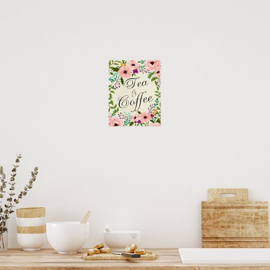 floral ivory tea coffee sign wedding ポスター (キッチン)
