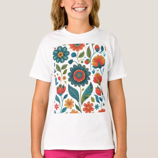 Floral Kaleidoscope Garden - Vibrant Nature Art Tシャツ (正面)