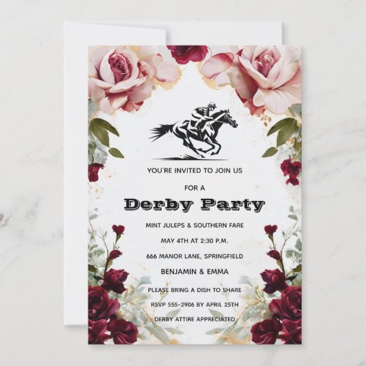Floral Kentucky Derby Party Invitation Horse Racin 招待状 (正面)