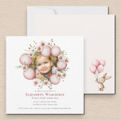 Floral kids  Photo pink Birthday Invite 招待状