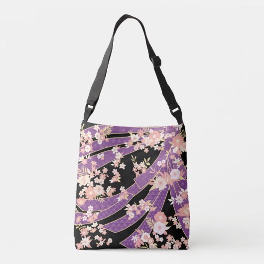Floral Kimono Pattern Violet クロスボディバッグ (裏面)