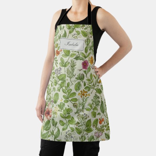 Floral Kitchen Apron, Retro Botanical Print  エプロン (インサイチュ)