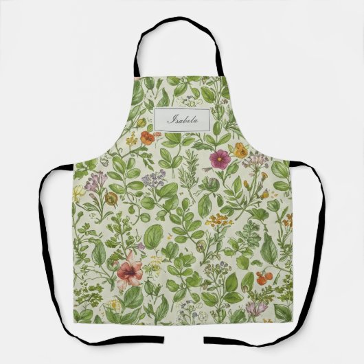Floral Kitchen Apron, Retro Botanical Print  エプロン (正面)