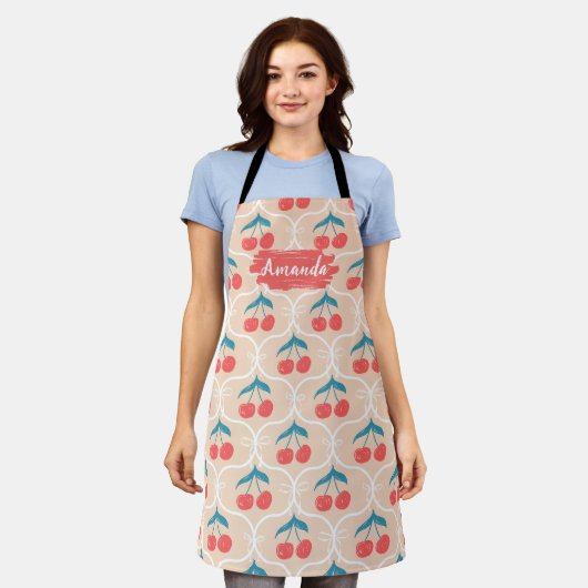Floral Kitchen Custom Apron, Heart, Cook Bake BBQ エプロン (着用した状態)