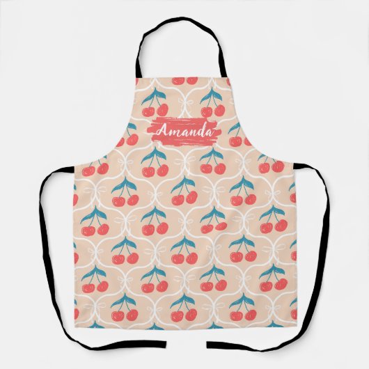 Floral Kitchen Custom Apron, Heart, Cook Bake BBQ エプロン (正面)