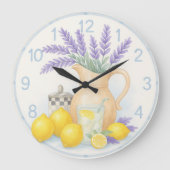  Floral kitchen farmhouse Lavender and lemon ラージ壁時計 (正面)