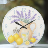  Floral kitchen farmhouse Lavender and lemon ラージ壁時計