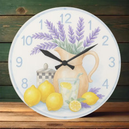  Floral kitchen farmhouse Lavender and lemon ラージ壁時計