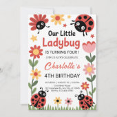 Floral ladybug birthday 招待状 (正面)