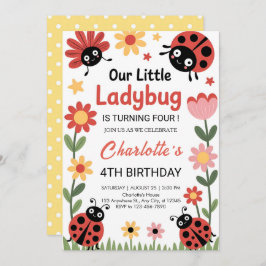 Floral ladybug birthday 招待状