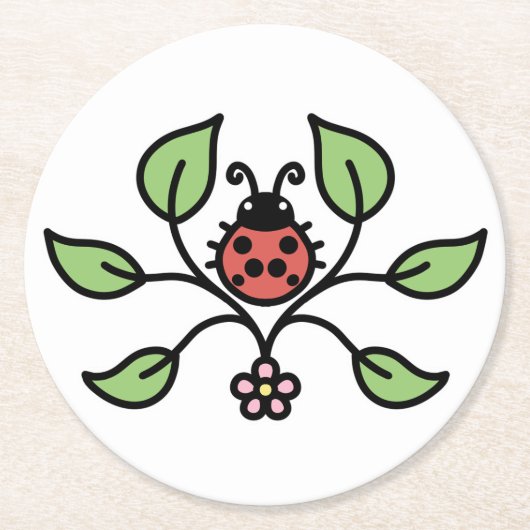 Floral Ladybug Coaster ラウンドペーパーコースター (正面)