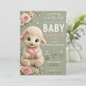 Floral Lamb Baby Shower Invitation 招待状 (スタンド正面)