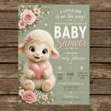 Floral Lamb Baby Shower Invitation