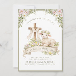 Floral Lamb with Cross | Easter Program Invitation 招待状